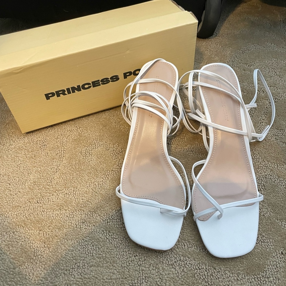 Princess Polly white strappy heels